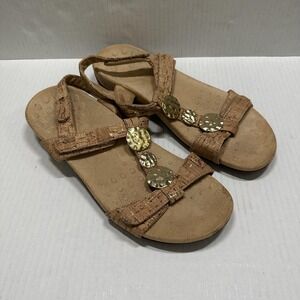 Vionic Farra Shoes Womens Size 9.5 Beige Cork Strappy Sandals Medallion Comfort